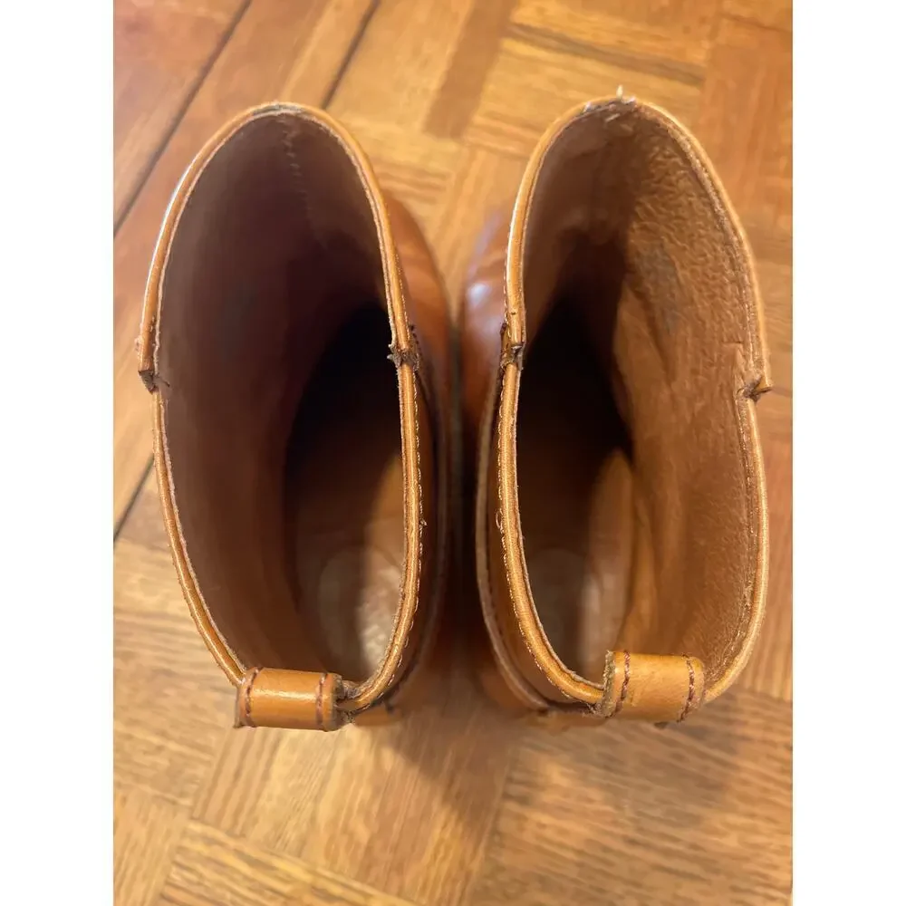 J Crew Parker Leather Moto Ankle Boots Booties Cognac size 8